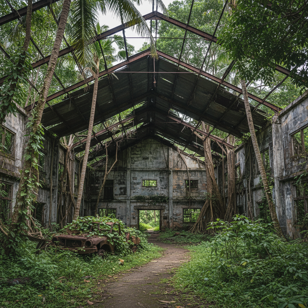 WWII Japanese aircraft hangar ruins Morotai